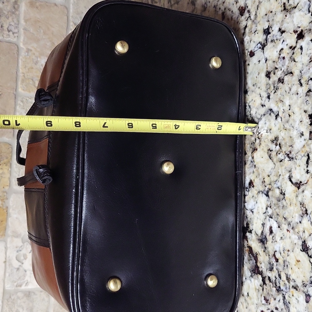 Patricia Nash Brown and Black Leather Drawstring Bucket Bag - Picture 10 of 16